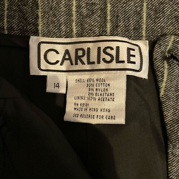 Carlisle Pants Trousers Tweed Wide Leg Black Grey Yellow Pin Stripe Lined 14 - Picture 4 of 12